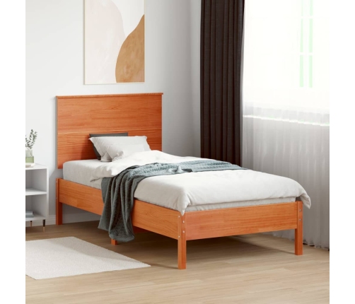 Cabecero de cama madera maciza de pino marrón cera 90 cm