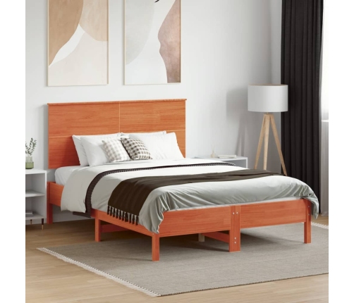 Cabecero de cama madera maciza de pino marrón cera 135 cm