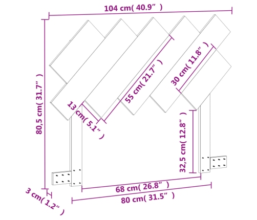 Cabecero de cama madera maciza de pino marrón cera 100 cm