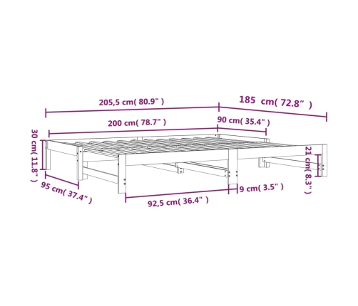 Sofá cama nido madera maciza de pino marrón cera 90x200 cm