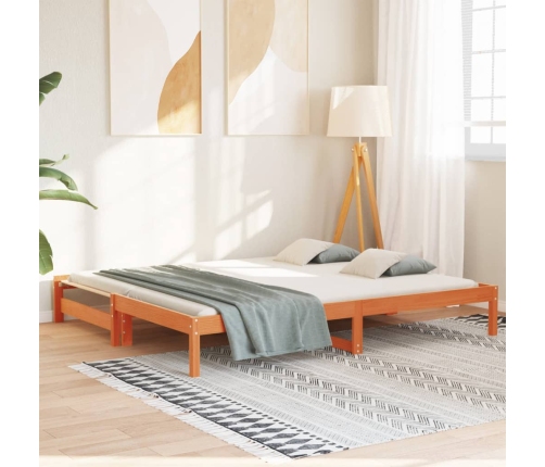 Sofá cama nido madera maciza de pino marrón cera 90x200 cm