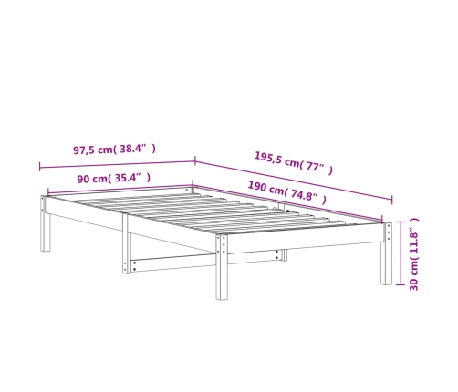 Sofá cama sin colchón madera maciza pino marrón cera 90x190 cm