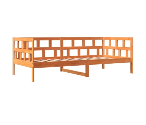 vidaXL Sofá cama de madera maciza de pino marrón cera 90x200 cm