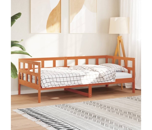 vidaXL Sofá cama de madera maciza de pino marrón cera 90x200 cm