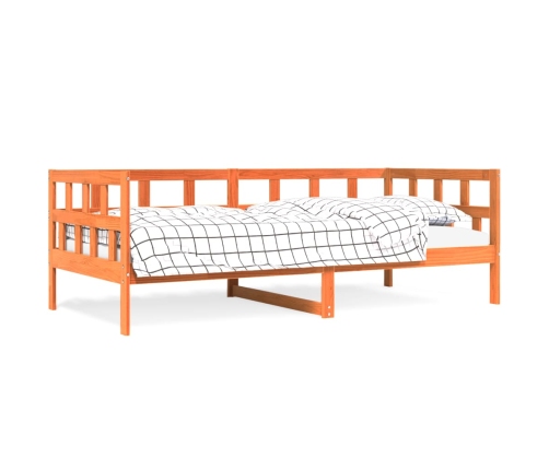 vidaXL Sofá cama de madera maciza de pino marrón cera 90x200 cm