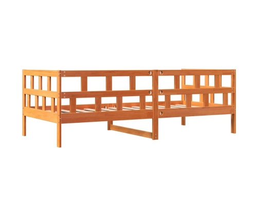 vidaXL Sofá cama de madera maciza de pino marrón cera 90x200 cm