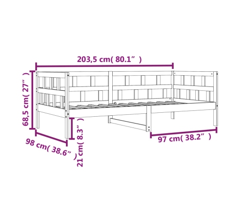 vidaXL Sofá cama de madera maciza de pino marrón cera 90x200 cm