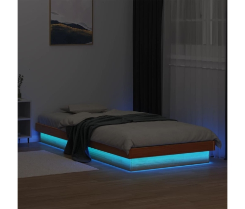 Estructura de cama LED madera maciza pino marrón cera 90x200 cm