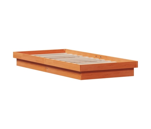 Estructura de cama LED madera maciza pino marrón cera 90x200 cm