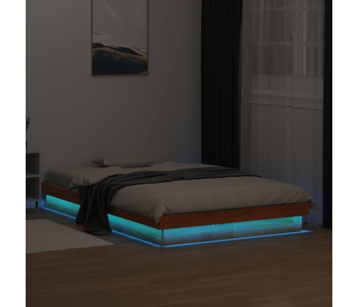 Estructura de cama LED madera maciza pino marrón cera 140x200cm