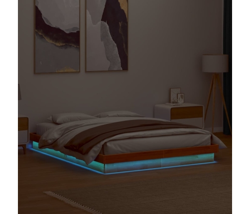 vidaXL Estructura de cama LED madera maciza pino marrón cera 150x200cm