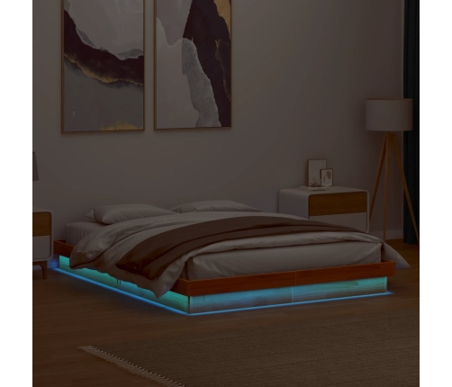 Estructura de cama LED madera maciza pino marrón cera 160x200cm