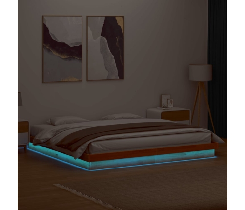 Estructura de cama LED madera maciza pino marrón cera 180x200cm