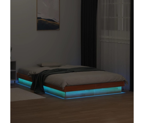 Estructura de cama LED madera maciza pino marrón cera 120x190cm