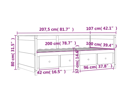 Diván sin colchón marrón cera 100x200 cm madera maciza de pino