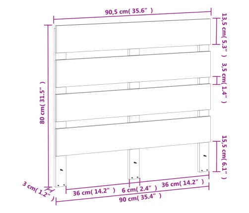 Cabecero de cama madera maciza de pino marrón cera 90 cm