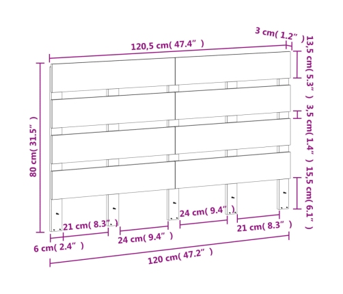 Cabecero de cama madera maciza de pino marrón cera 120 cm