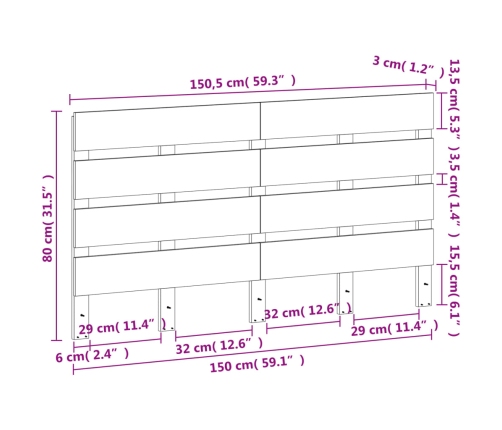 Cabecero de cama madera maciza de pino marrón cera 150 cm