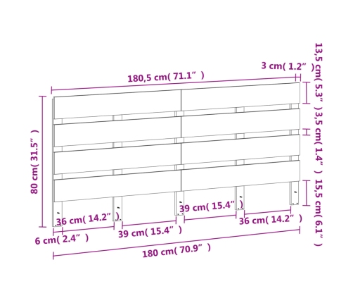 Cabecero de cama madera maciza de pino marrón cera 135 cm