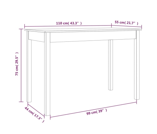 Mesa de comedor madera maciza de pino marrón cera 110x55x75 cm