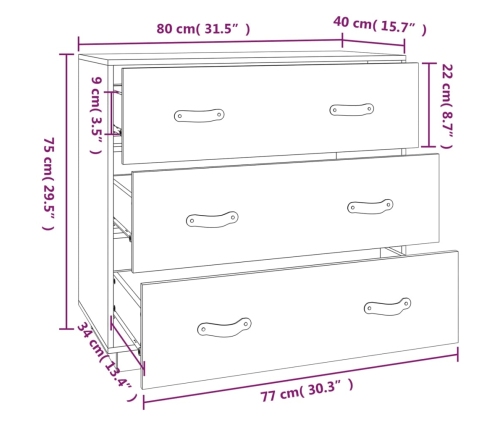 Aparador de madera maciza de pino marrón cera 80x40x75 cm