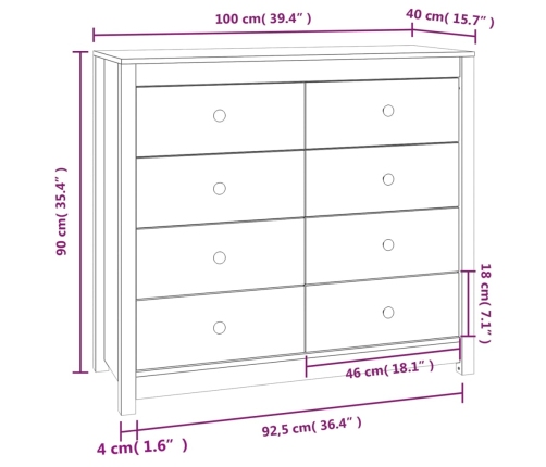 Armario auxiliar madera maciza de pino marrón cera 100x40x90 cm