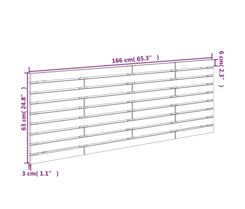 Cabecero de cama de pared madera maciza de pino 166x3x63 cm