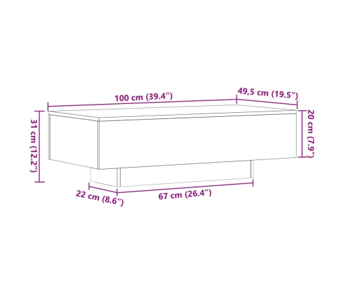 Mesa de centro madera de ingeniería roble Sonoma 100x49,5x31 cm