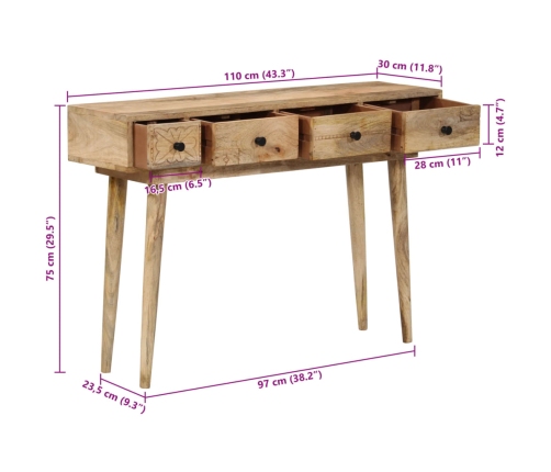 Mesa consola de madera maciza de mango 110x30x75 cm