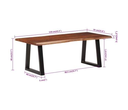 Mesa de centro madera maciza de acacia marrón miel 110x55x40 cm