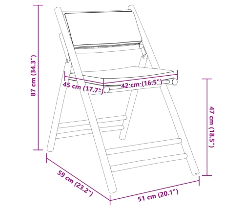 vidaXL Sillas de bistro plegables con cojines 4 uds bambú gris oscuro