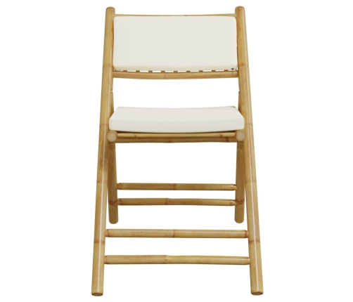 Juego bistró plegable de bambú 3 pzas con cojines blanco crema