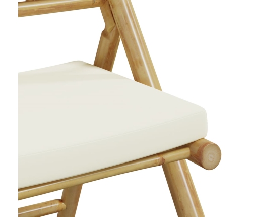 Juego bistró plegable de bambú 3 pzas con cojines blanco crema
