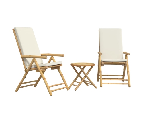 Juego bistró plegable con cojines 3 pzas bambú blanco crema