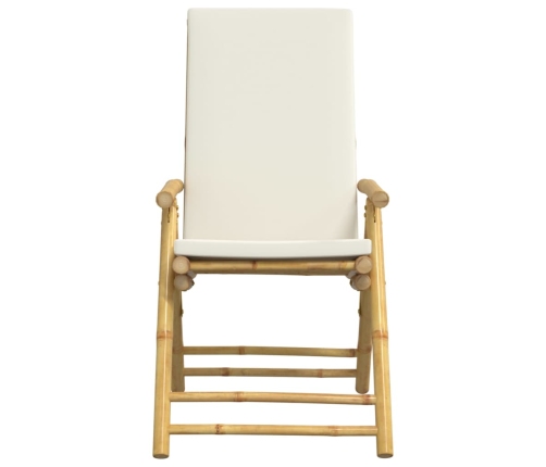 Juego bistró plegable con cojines 3 pzas bambú blanco crema