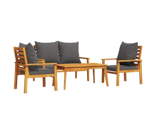 Set de muebles de jardín 4 pzs y cojines madera maciza acacia