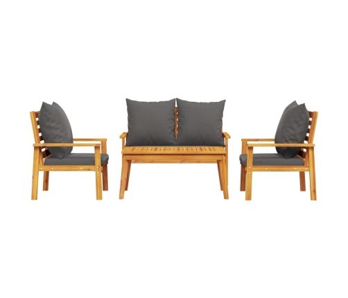 Set de muebles de jardín 4 pzs y cojines madera maciza acacia
