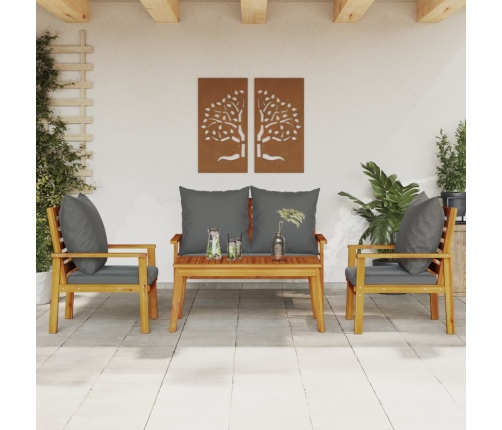 Set de muebles de jardín 4 pzs y cojines madera maciza acacia
