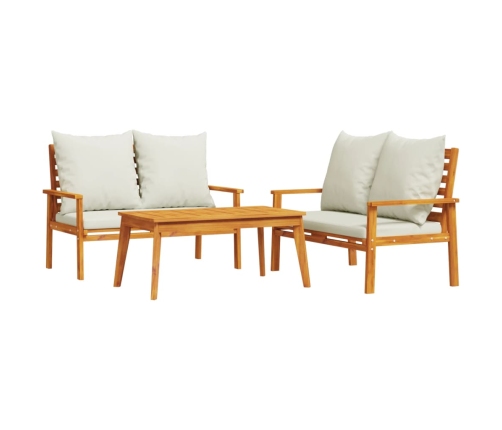 Set de muebles para jardín 3 piezas con cojines madera acacia