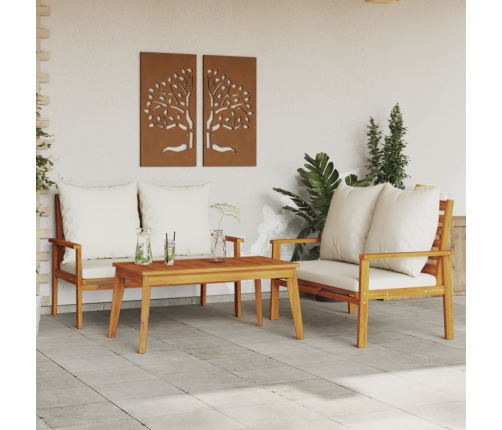 Set de muebles para jardín 3 piezas con cojines madera acacia