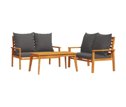 Set de muebles para jardín 3 piezas con cojines madera acacia