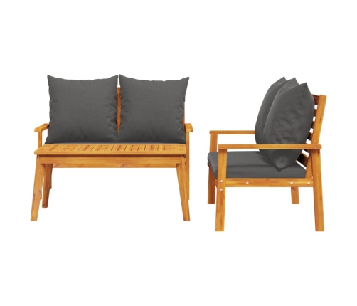 Set de muebles para jardín 3 piezas con cojines madera acacia