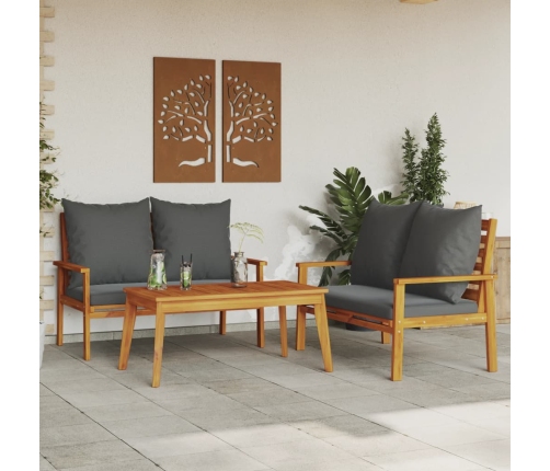 Set de muebles para jardín 3 piezas con cojines madera acacia