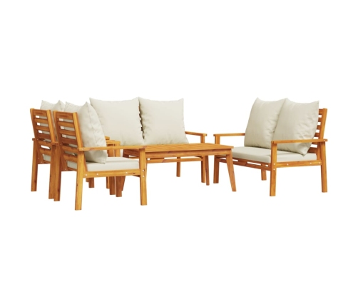 Juego de muebles jardín 5 pzas con cojines madera maciza acacia