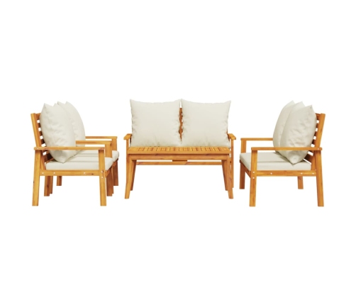 Juego de muebles jardín 5 pzas con cojines madera maciza acacia
