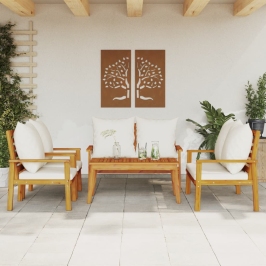 Juego de muebles jardín 5 pzas con cojines madera maciza acacia