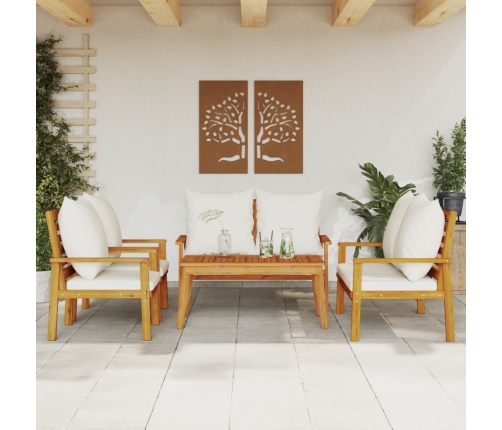 Juego de muebles jardín 5 pzas con cojines madera maciza acacia