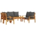 Juego de muebles jardín 5 pzas con cojines madera maciza acacia