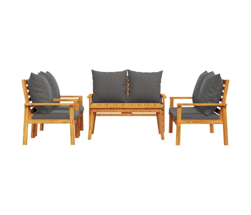 Juego de muebles jardín 5 pzas con cojines madera maciza acacia