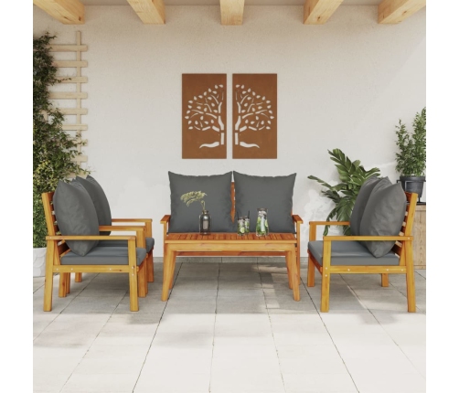 Juego de muebles jardín 5 pzas con cojines madera maciza acacia